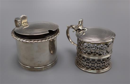 A George III pierced silver mustard pot(no liner), Samuel Meriton II, London, 1772 and a William IV silver mustard(a.f.)